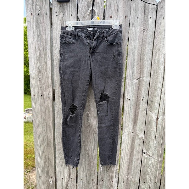 Old Navy Rockstar Super Skinny Ankle Jeans Distressed Faded Black Womens 4
